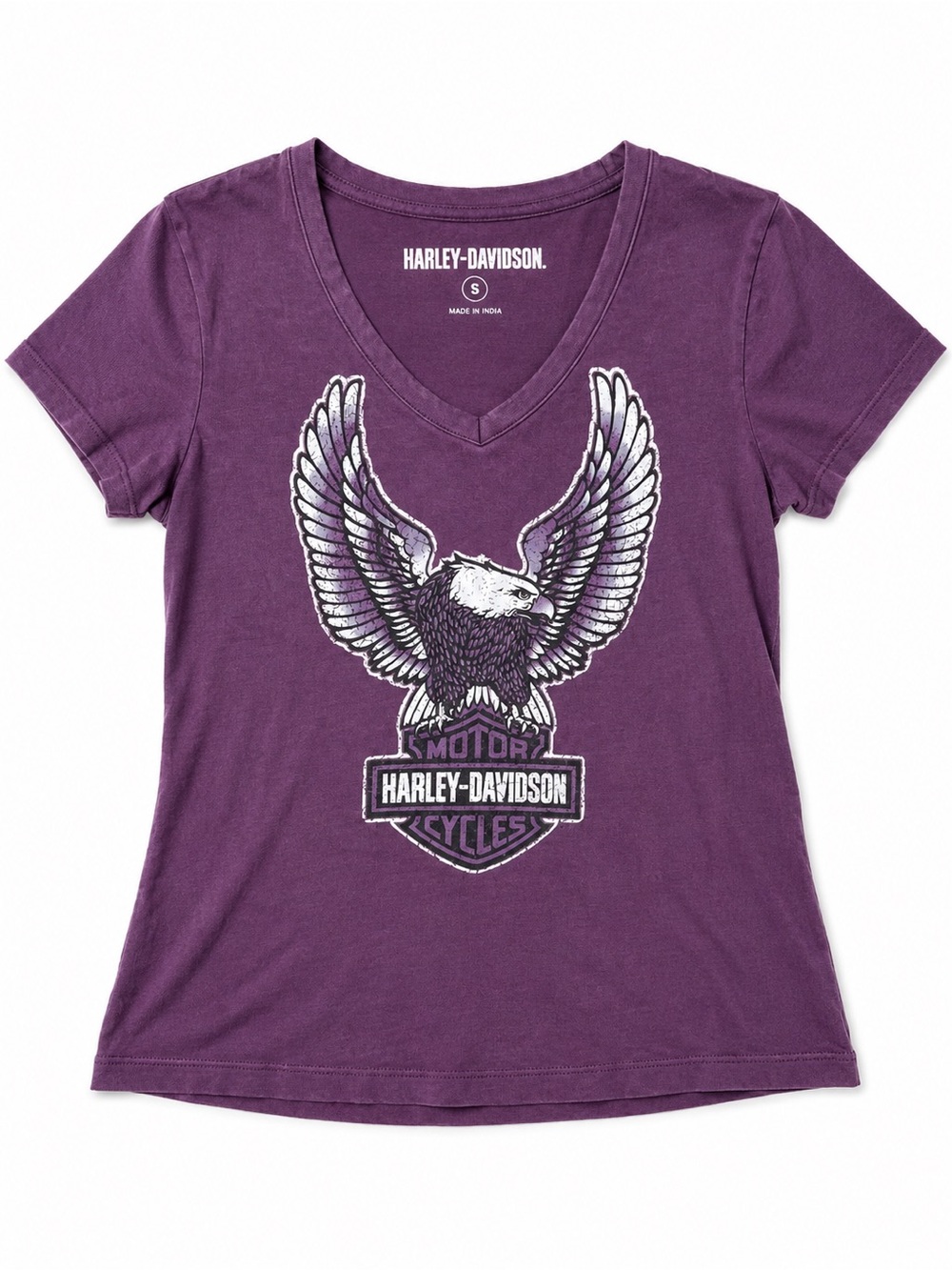 Harley-Davidson Purple Eagle Graphic Tee Moto Biker Grunge Y2K V Neck Small